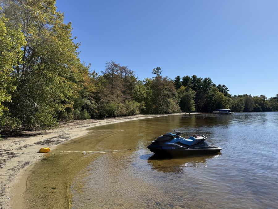 GTR 230 anchored on New Hampshire lake beach